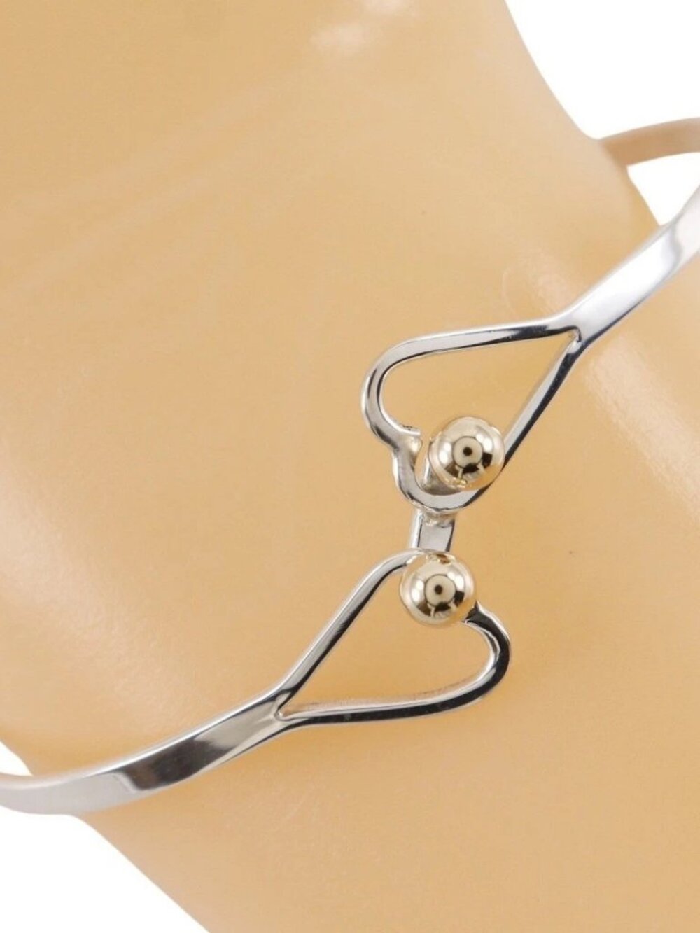 TIFFANY&Co. Hook & Eye Bangle Double heart Silver925/K14 Yellow Gold 5.3g